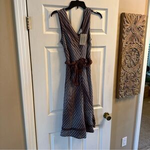 NWT Sundance Catalog Linen Bias Cut Belted Gray Brown “Allende Dress” Sz 4P